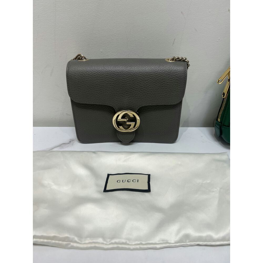 Gucci 510304 Pebbled Leather Shoulder Bag with Chain Strap - Taupe - Picture 3 of 12